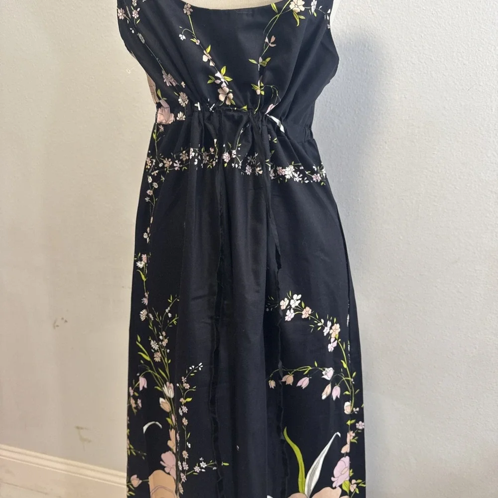 Vtg‎ Dutchess Individually Yours Maxi Dress M Black Floral Babydoll Cottagecore - Picture 9 of 14